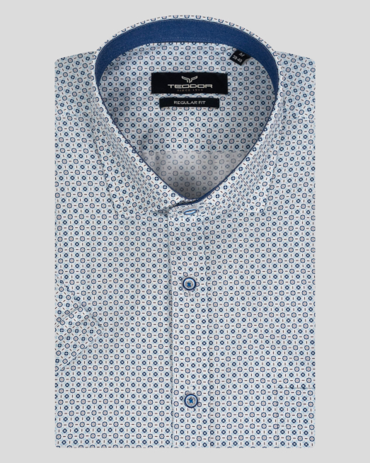 'ФИГУРАЛНО ПРИНТИРАНА РИЗА В БЯЛО И СИНЬО СВОБОДЕН СИЛУЕТ