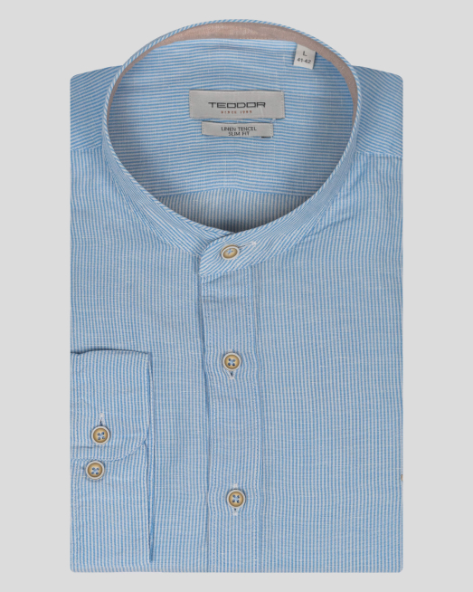 'СИНЯ РАИРАНА РИЗА ОТ ЛЕН С БРОДЕРИЯ ЛОГО И ГАРНИТУРА