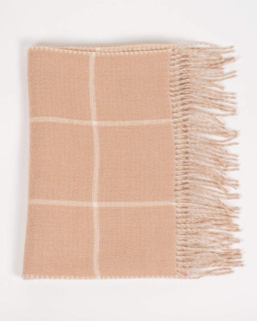 'ДВУЛИЦЕВ ШАЛ В БЕЖОВО И ЕКРЮ ОТ 100% АЛПАКА-ФИНА, НАТУРАЛНА ВЪЛНА