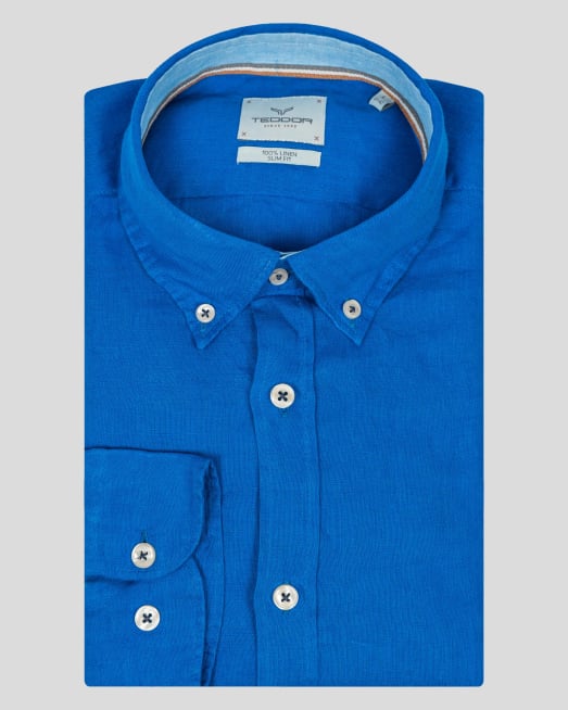 'ЯРКО СИНЯ ЛЕНЕНА РИЗА ВТАЛЕН СИЛУЕТ