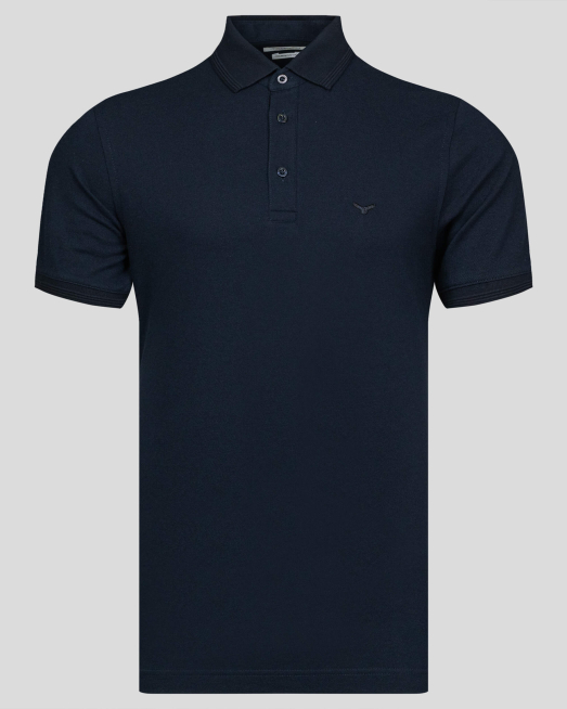 'ТЪМНО СИНЯ ТЕНИСКА С ЯКА И БРОДЕРИЯ ЛОГО