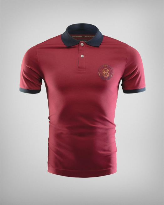 ' ТЕНИСКА С КОНТРАСТНА ПОЛО ЯКА И БРОДЕРИЯ ЛОГО В БОРДО