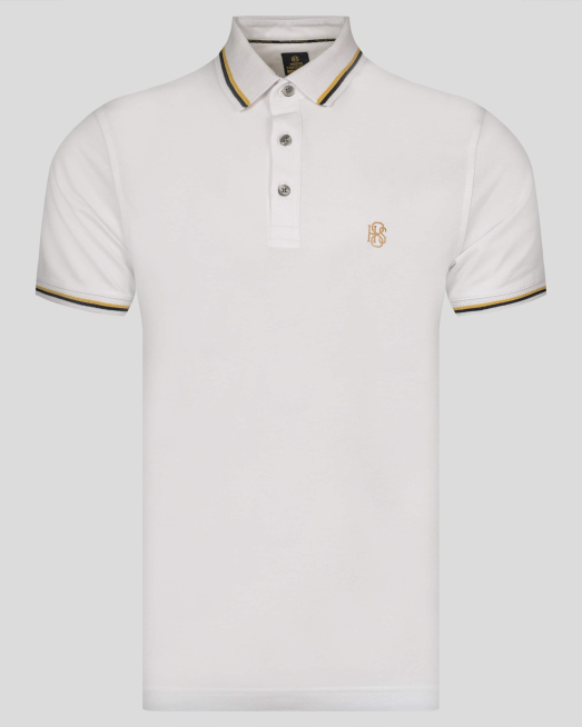 'БЯЛА ТЕНИСКА С БРОДЕРИЯ ЛОГО И ДЕСЕНАЦИИ