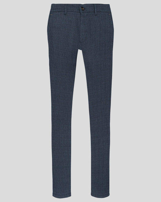 'ТЪМНО СИН ЧИНО  ПАНТАЛОН В СИТНО КАРЕ С МЕТАЛНО ЛОГО