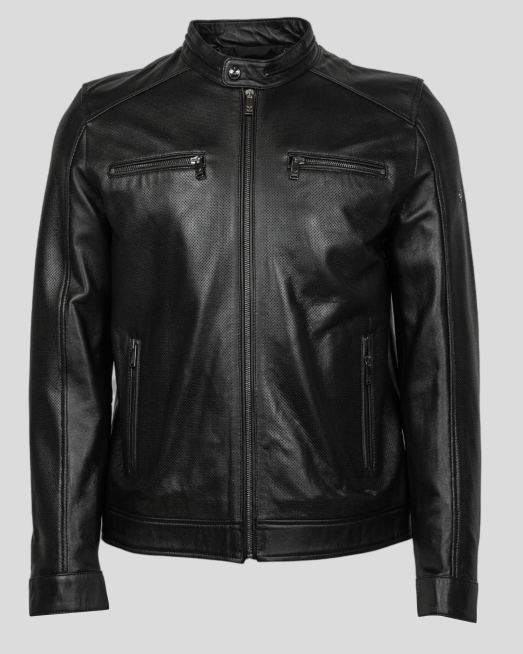 'ЧЕРНО КОМБИНИРАНО КОЖЕНО ЯКЕ ОТ ЛАЗЕРНО ПЕРФОРИРАНА И ГЛАДКА КОЖА 