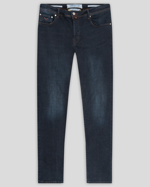 ' ТЪМНО СИНИ ВТАЛЕНИ  SELVEDGE ДЪНКИ С КОНТРАСТНИ ШЕВОВЕ И ЛОГО