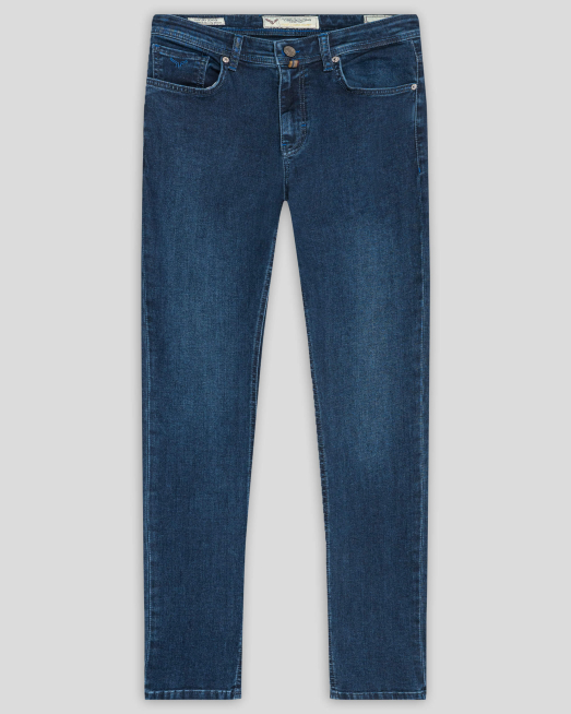 'ТЪМНО СИНИ ДЪНКИ СВОБОДЕН СИЛУЕТ С БРОДЕРИЯ ЛОГО