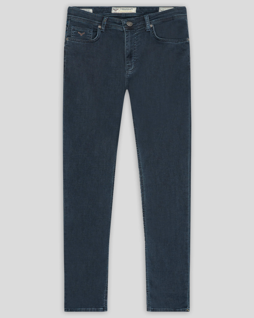 'ТЪМНО СИНИ ДЪНКИ СВОБОДЕН СИЛУЕТ С КОНТРАСТНИ УКРАСИТЕЛНИ ШЕВОВЕ