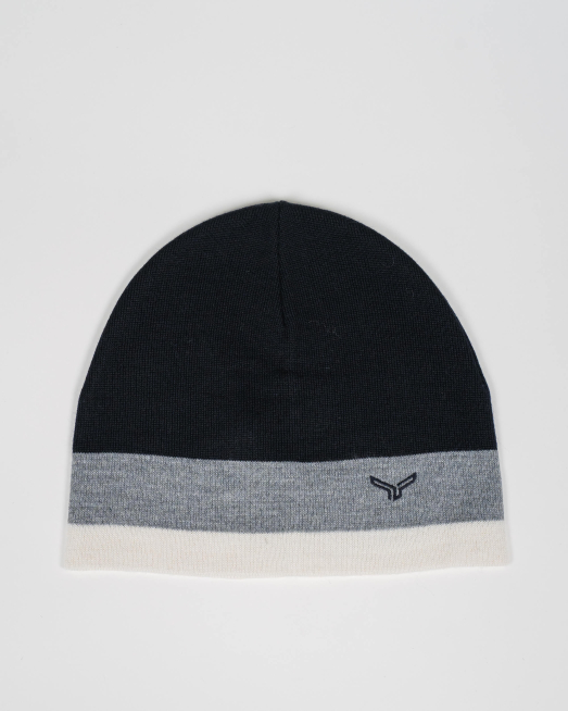 'ТЪМНО СИНЯ ВЪЛНЕНА ШАПКА С ДЕСЕНАЦИЯ И ЛОГО