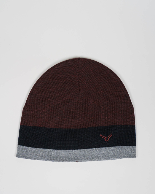 ' ШАПКА ОТ ВЪЛНА И АКРИЛ С КОНТРАСТНА ДЕСЕНАЦИЯ И ЛОГО ЦВЯТ БОРДО