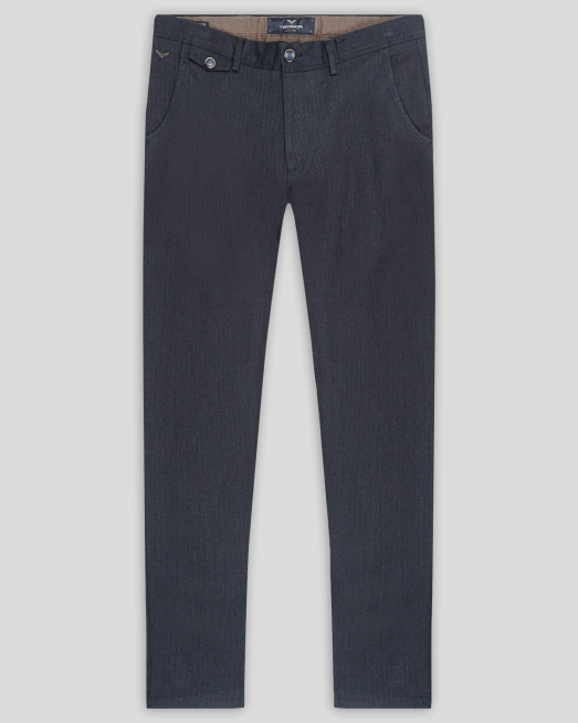 'ТЪМНО СИН ЧИНО ПАНТАЛОН СИЛНО ВТАЛЕН СИЛУЕТ В ДИСКРЕТНО РАЙЕ 