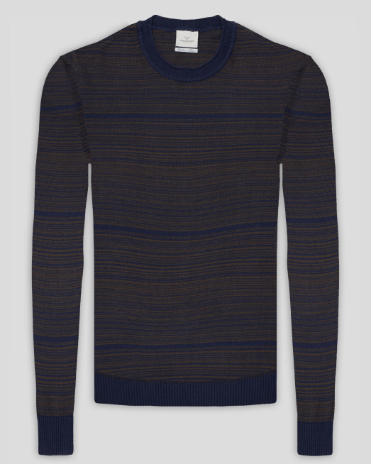 'ДВУЦВЕТЕН РИНГЕЛ ПУЛОВЕР В ТЪМНОСИНЬО И КАФЯВО ОТ ПАМУК И КАШМИР