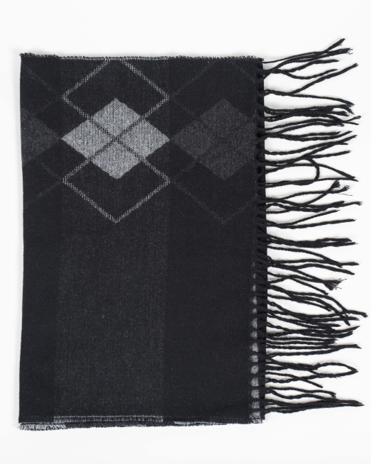 'ДВУЦВЕТЕН ШАЛ НА РОМБОВЕ В ЧЕРНО И СИВО