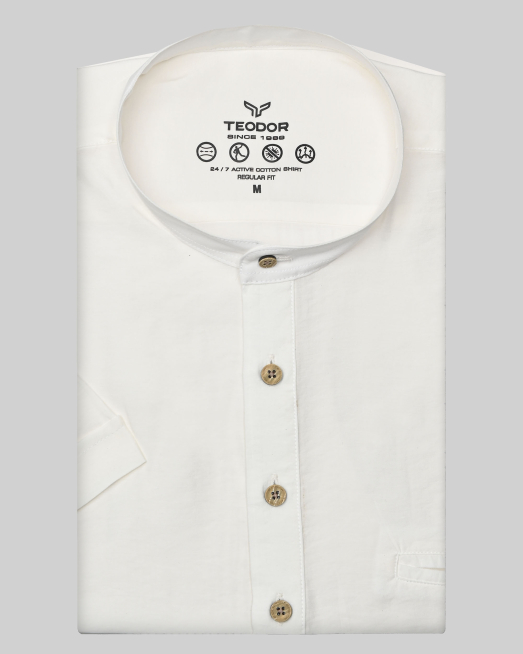 ' БЯЛА РИЗА С ПОПСКА ЯКА И КЪС РЪКАВ ОТ МОДАЛ И ПАМУК