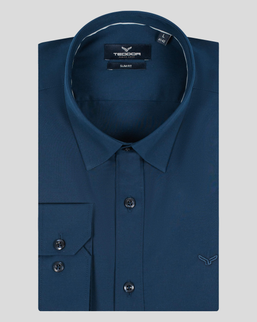 'ДЕНИМ СИНЯ РИЗА ОТ ФИН ПАМУЧЕН ПОПЛИН  С БРОДЕРИЯ ЛОГО