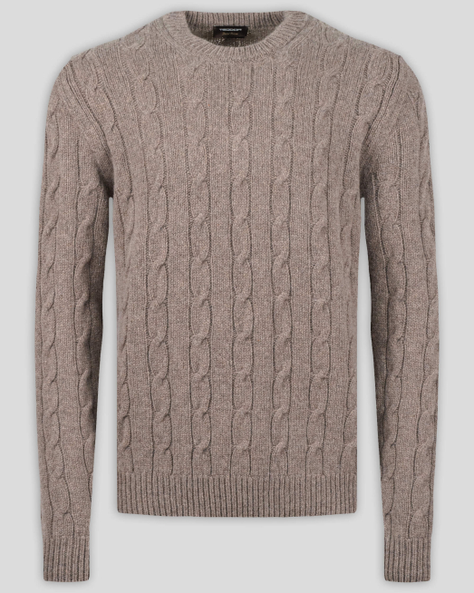 'КАФЯВ ПУЛОВЕР С ПЛЕТКА ОСМОРКА ОТ  ОТ ВЪЛНА МЕРИНО И КАШМИР