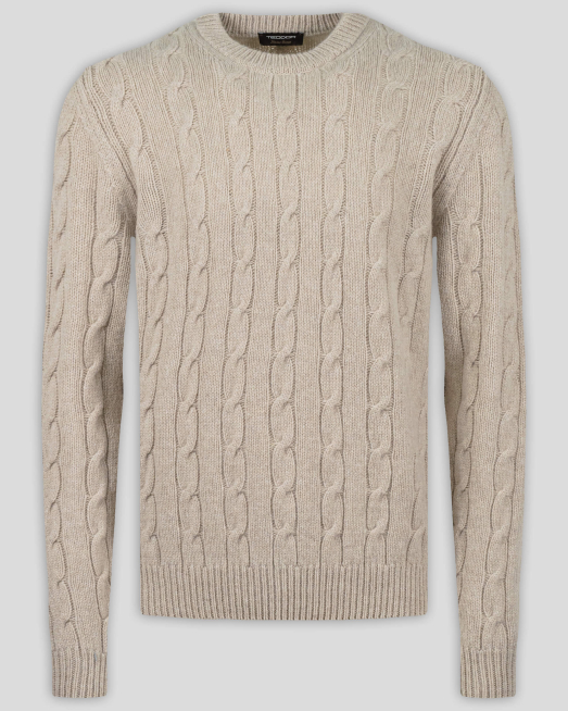 'БЕЖОВ ПУЛОВЕР МЕЛАНЖ ОТ ВЪЛНА МЕРИНО И КАШМИР С ПЛЕТКА ОСМОРКА 