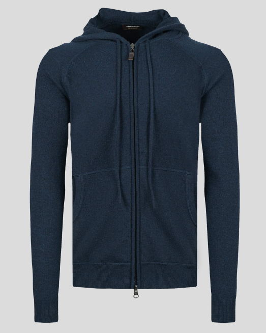 'ТЪМНОСИНЯ ЖИЛЕТКА С КАЧУЛКА ОТ ФИНА ВЪЛНА МЕРИНО "ZEGNA BARUFFA"