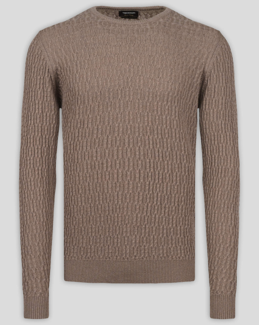 'БЕЖОВ ПУЛОВЕР С ПЛЕТКА ОСМОРКА ОТ 100%  ЕКСТРАФИНА ВЪЛНА МЕРИНО 