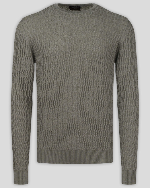 'ЗЕЛЕН ПУЛОВЕР С ПЛЕТКА ОСМОРКА ОТ 100%  ЕКСТРАФИНА ВЪЛНА МЕРИНО 