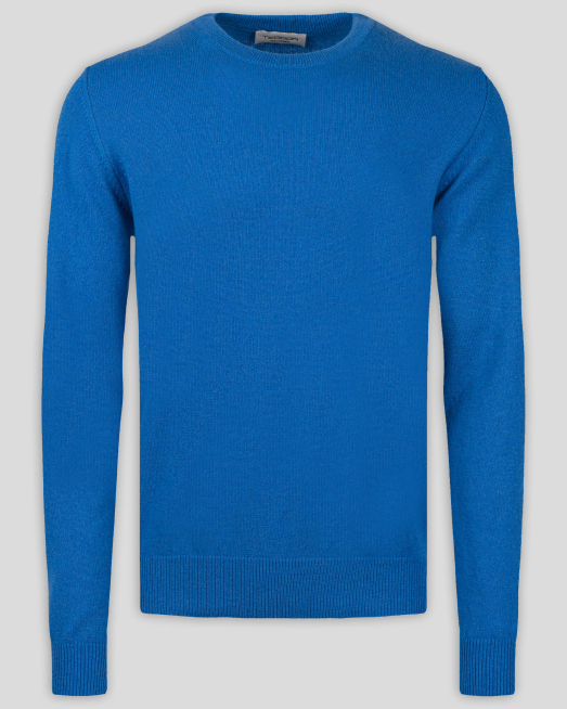 'ДЕНИМ СИН ПУЛОВЕР С ОБЛО ДЕКОЛТЕ ОТ 100% КАШМИР