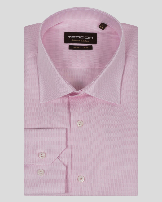 'СВЕТЛОРОЗОВА МЕЛАНЖИРАНА РИЗА С ДЪЛЪГ РЪКАВ ОТ ПАМУК И КОПРИНА 