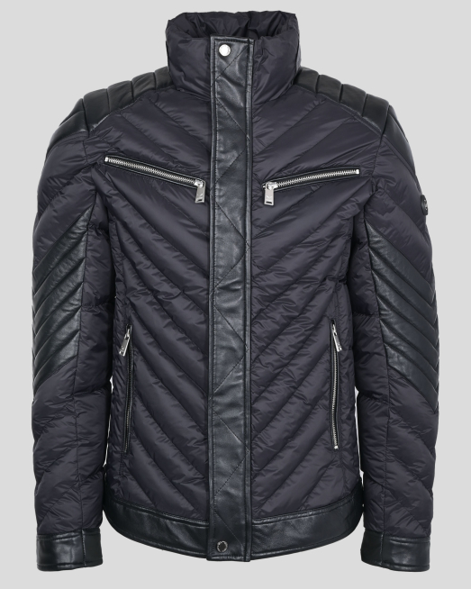 'ЧЕРНО КАПИТОНИРАНО ЯКЕ С МЕТАЛНИ ЦИПОВЕ И ГАРНИТУРА ОТ ЕСТЕСТВЕНА КОЖА