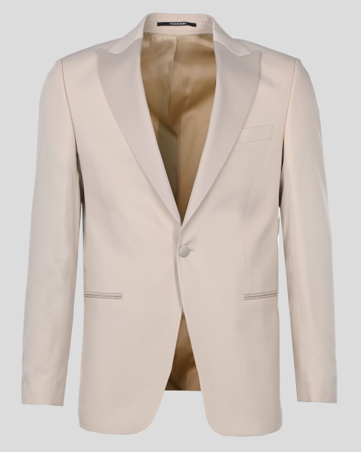 'БЕЖОВО ЦЕРЕМОНИАЛНО САКО В СИТНА СТРУКТУРА С ОСТЪР САТЕНИРАН РЕВЕР