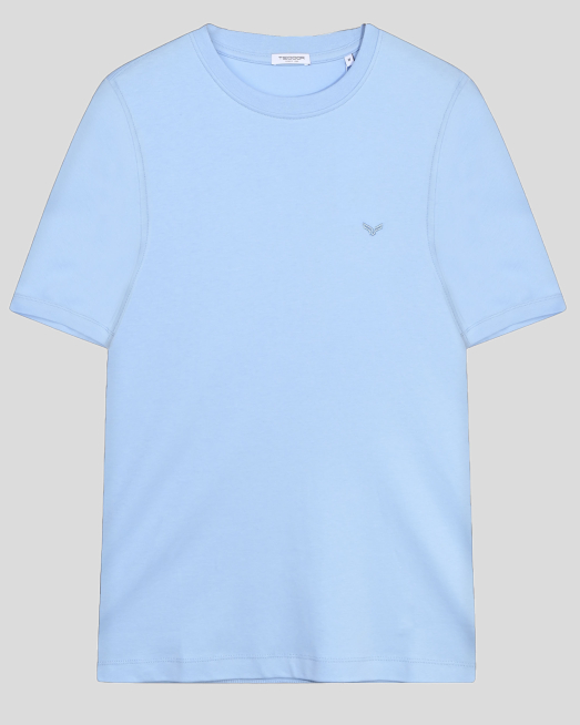 'СВЕТЛОСИНЯ ОВЪРСАЙЗ ТЕНИСКА С ОБЛО ДЕКОЛТЕ И БРОДЕРИЯ ЛОГО