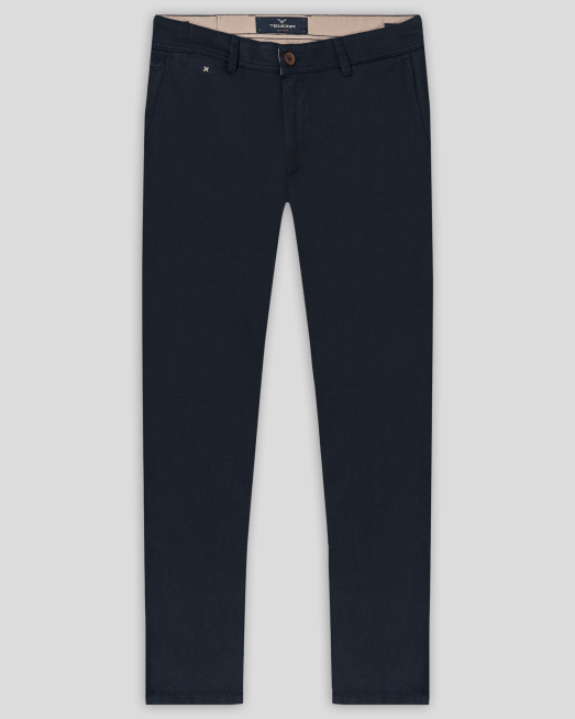 'ТЪМНОСИН ЧИНО ПАНТАЛОН С БРОДЕРИЯ ЛОГО СИЛНО ВТАЛЕН СИЛУЕТ