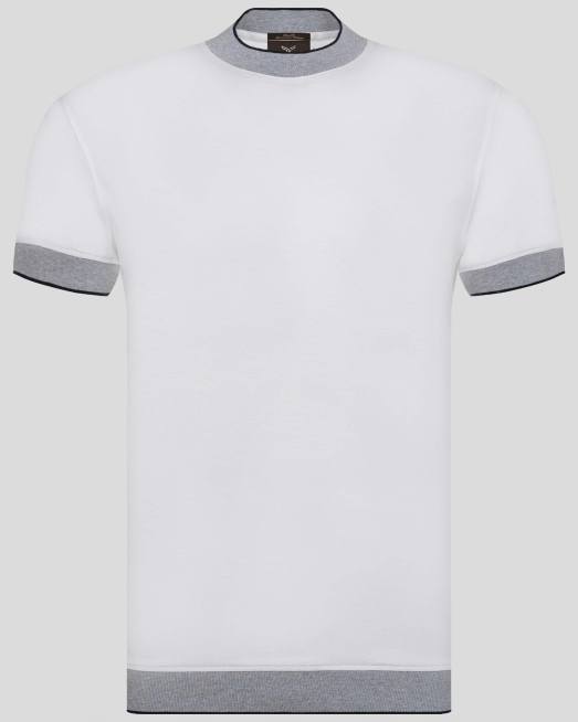 'БЯЛА ТЕНИСКА С КОНТРАСТИ ОТ ДВОЙНО МЕРСЕРИЗИРАН ПАМУК