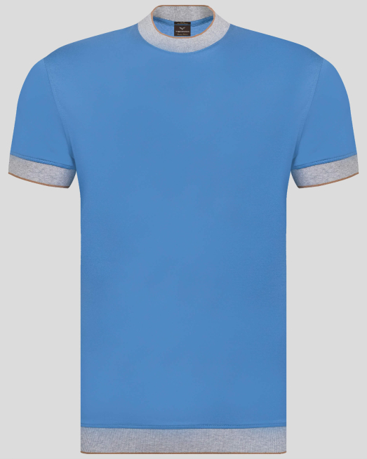 '  СИНЯ ТЕНИСКА С КОНТРАСТИ ОТ ДВОЙНО МЕРСЕРИЗИРАН ПАМУК