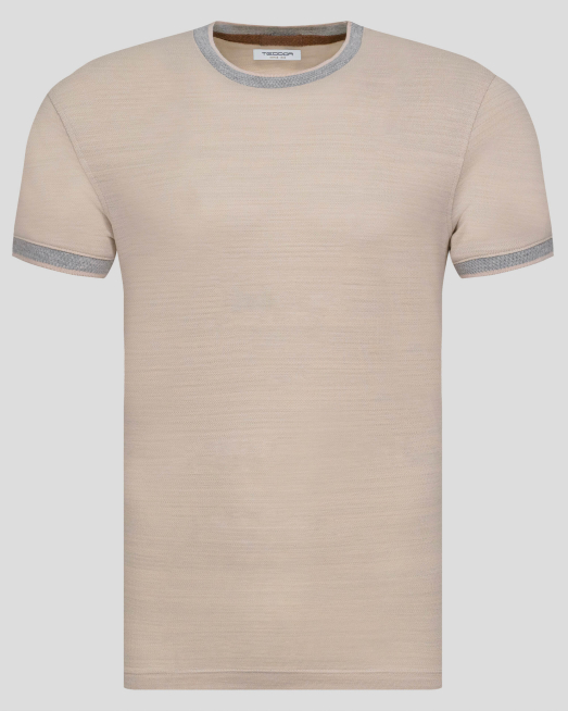 'СВЕТЛОБЕЖОВА ТЕНИСКА С КОНТРАСТНА ДЕСЕНАЦИЯ НА БИЕ И БАНДОВЕ 