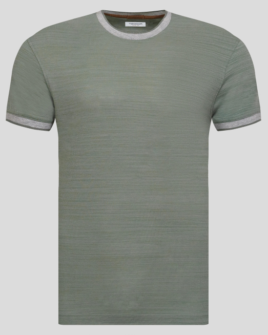 'ТЕНИСКА С КОНТРАСТНА ДЕСЕНАЦИЯ НА БИЕ И БАНДОВЕ В ЦВЯТ КАКИ