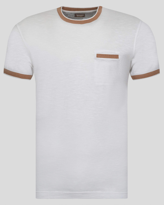 'БЯЛА ТЕНИСКА БИЕ ОТ ДВОЙНО МЕРСЕРИЗИРАН ПАМУК С ДЖОБ И КОНТРАСТИ