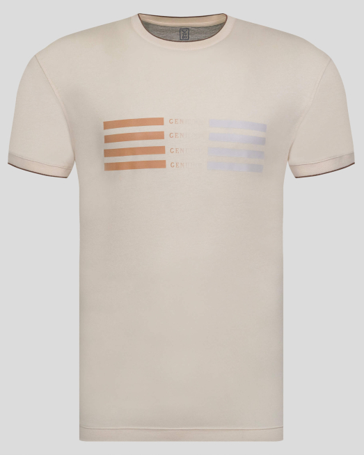 'ТЕНИСКА С ПРИНТ И НАДПИС GENUINE НА ПРЕДНИЦАТА В ЕКРЮ