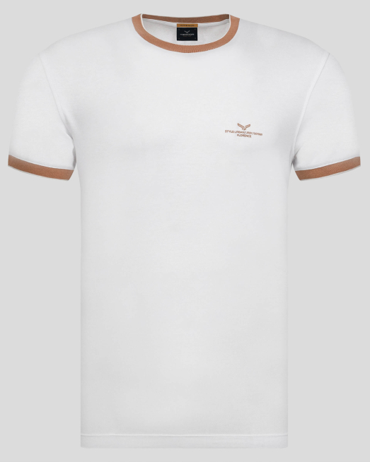 'БЯЛА ТЕНИСКА С ОБЛО ДЕКОЛТЕ И КОНТРАСТЕН ЛОГО ПРИНТ 