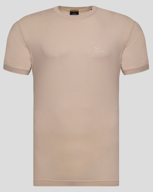 'БЕЖОВА ТЕНИСКА С ОБЛО ДЕКОЛТЕ И КОНТРАСТЕН ЛОГО ПРИНТ 