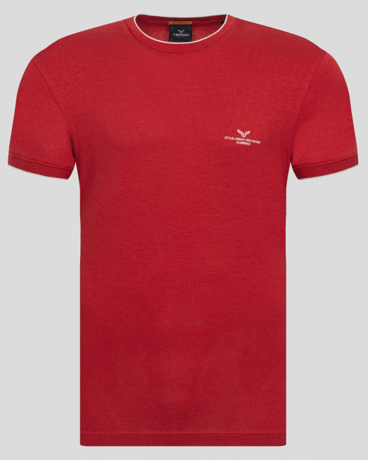 'ТЕНИСКА С ОБЛО ДЕКОЛТЕ И КОНТРАСТЕН ЛОГО ПРИНТ  В КЕРЕМИДЕНО ЧЕРВЕНО