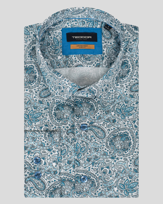 'БЯЛА САТЕНИРАНА РИЗА С КОНТРАСТЕН ФЛОРАЛЕН ПРИНТ