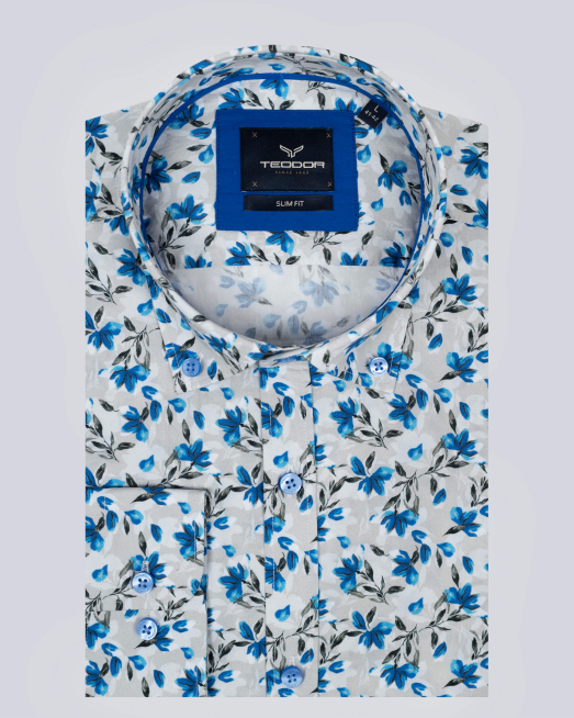 'МНОГОЦВЕТНА ВТАЛЕНА  РИЗА С ЕФЕКТЕН ФЛОРАЛЕН ПРИНТ