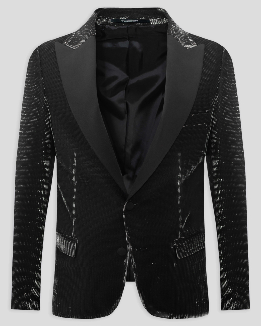 'ЦЕРЕМОНИАЛНО САКО С ЛЪСКАВ ЕФЕКТ В ЧЕРНО И СРЕБРИСТО СИВО  