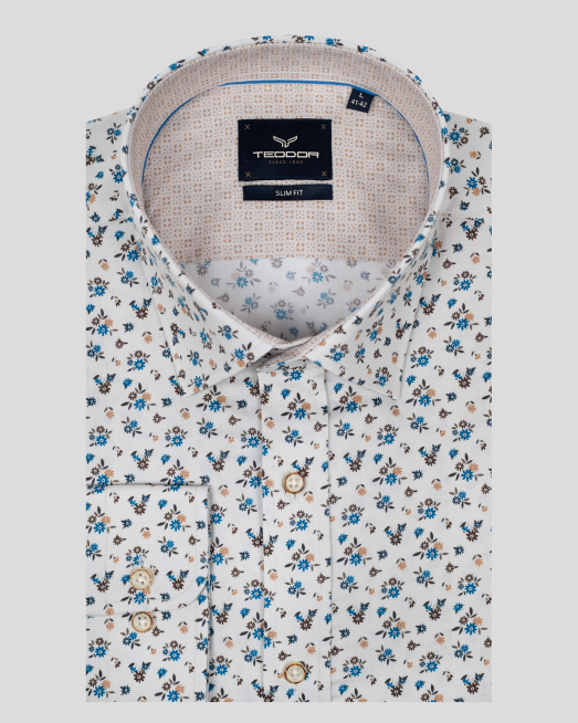 'БЕЖОВА РИЗА ВТАЛЕН СИЛУЕТ В МНОГОЦВЕТЕН ФЛОРАЛЕН ПРИНТ 