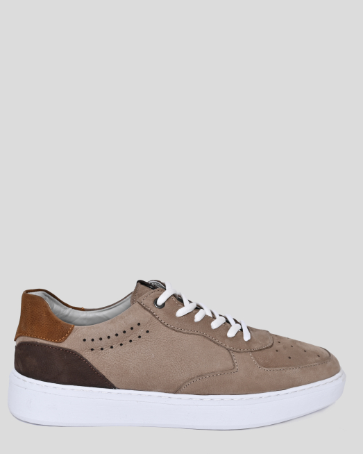 'СВЕТЛОКАФЯВИ СПОРТНИ ОБУВКИ ОТ КОЖА НАБУК С ДЕКОРАТИВНИ ПЕРФОРАЦИИ