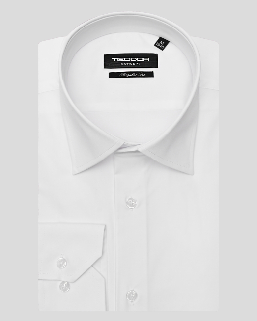 'БЯЛА КЛАСИЧЕСКА РИЗА ОТ БАМБУК И ТЕХНОЛОГИЧЕН ТЕКСТИЛ СЪС СЕЧЕН МАНШЕТ