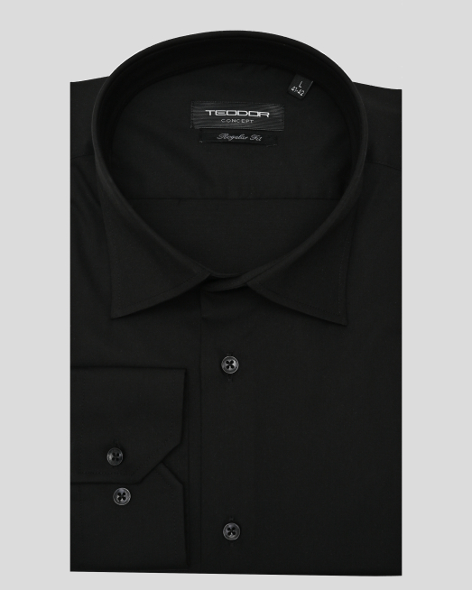 'ЧЕРНА КЛАСИЧЕСКА РИЗА СВОБОДЕН СИЛУЕТ ОТ БАМБУК И ТЕХНОЛОГИЧЕН ТЕКСТИЛ