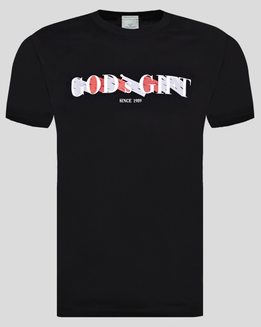 'ЧЕРНА ТЕНИСКА С КОНТРАСТЕН ПРИНТ С НАДПИС " GOD`s GIFT"
