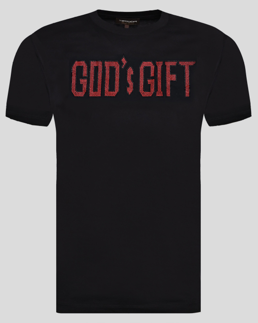 'ЧЕРНА ТЕНИСКА С ЕФЕКТЕН ПРИНТ С НАДПИС "GOD`s GIFT"