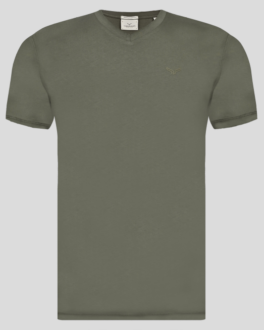 ' ТЕНИСКА С V-ОБРАЗНО ДЕКОЛТЕ ОТ PREMIUM ПАМУК В ЦВЯТ КАКИ