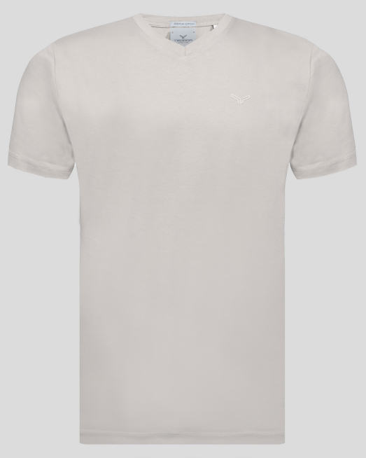 ' БЕЖОВА ТЕНИСКА С V-ОБРАЗНО ДЕКОЛТЕ И ТОНАЛНО ЛОГО ОТ PREMIUM ПАМУК